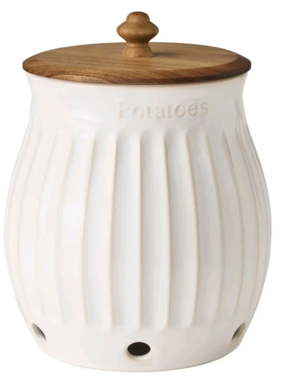 ❤️ New The Pioneer Woman Colette Potato Keeper Cream Ceramic With Wooden Lid